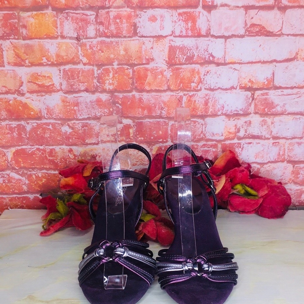 Aerosoles Metallic Dark Purple Strappy Leather High Heel Sandals - Picture 3 of 14